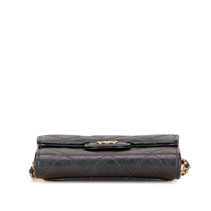 Small Iridescent Caviar Single Flap Black - Gaby Paris