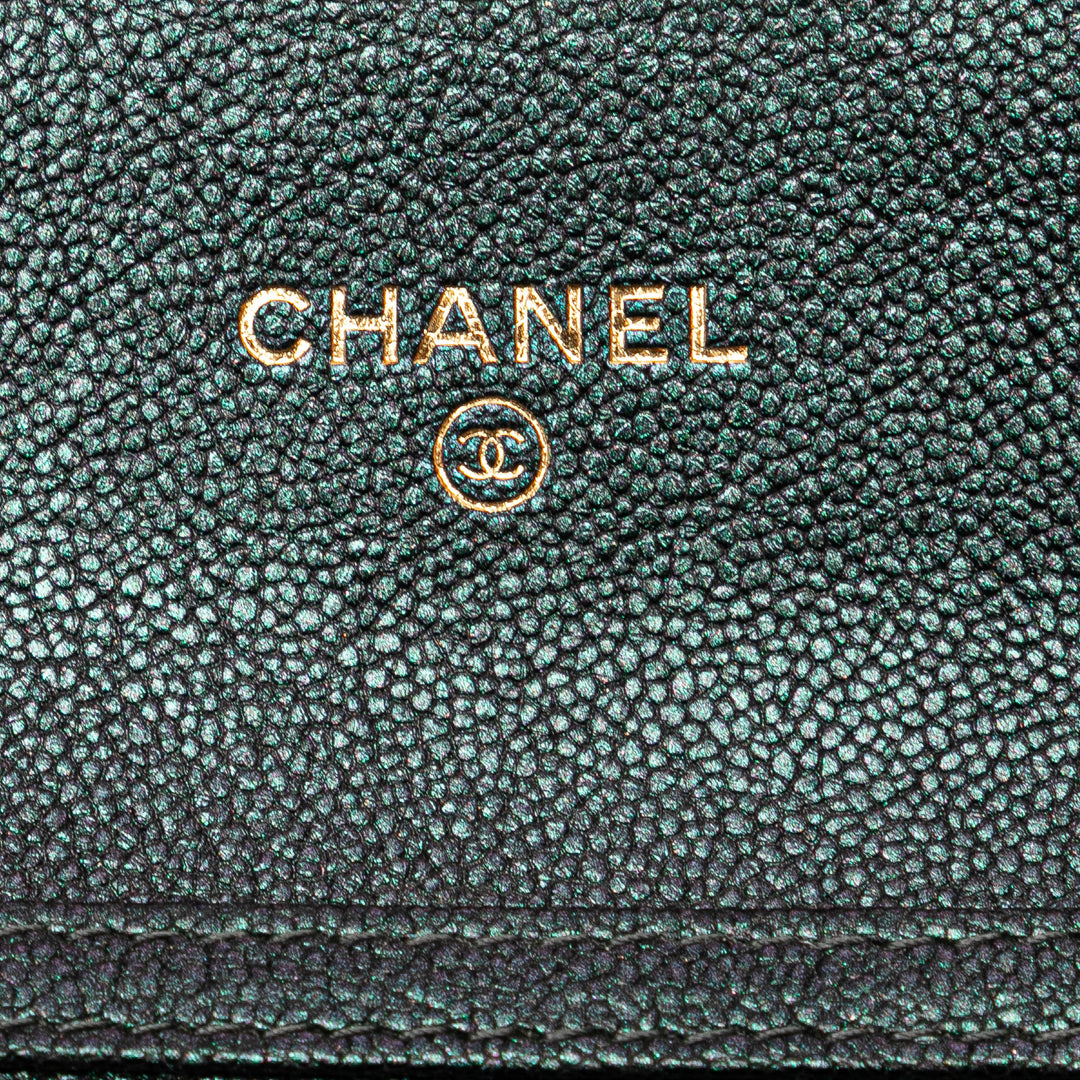 Small Iridescent Caviar Single Flap Black - Gaby Paris