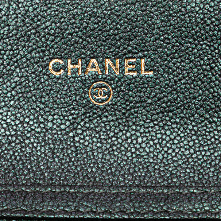 Small Iridescent Caviar Single Flap Black - Gaby Paris