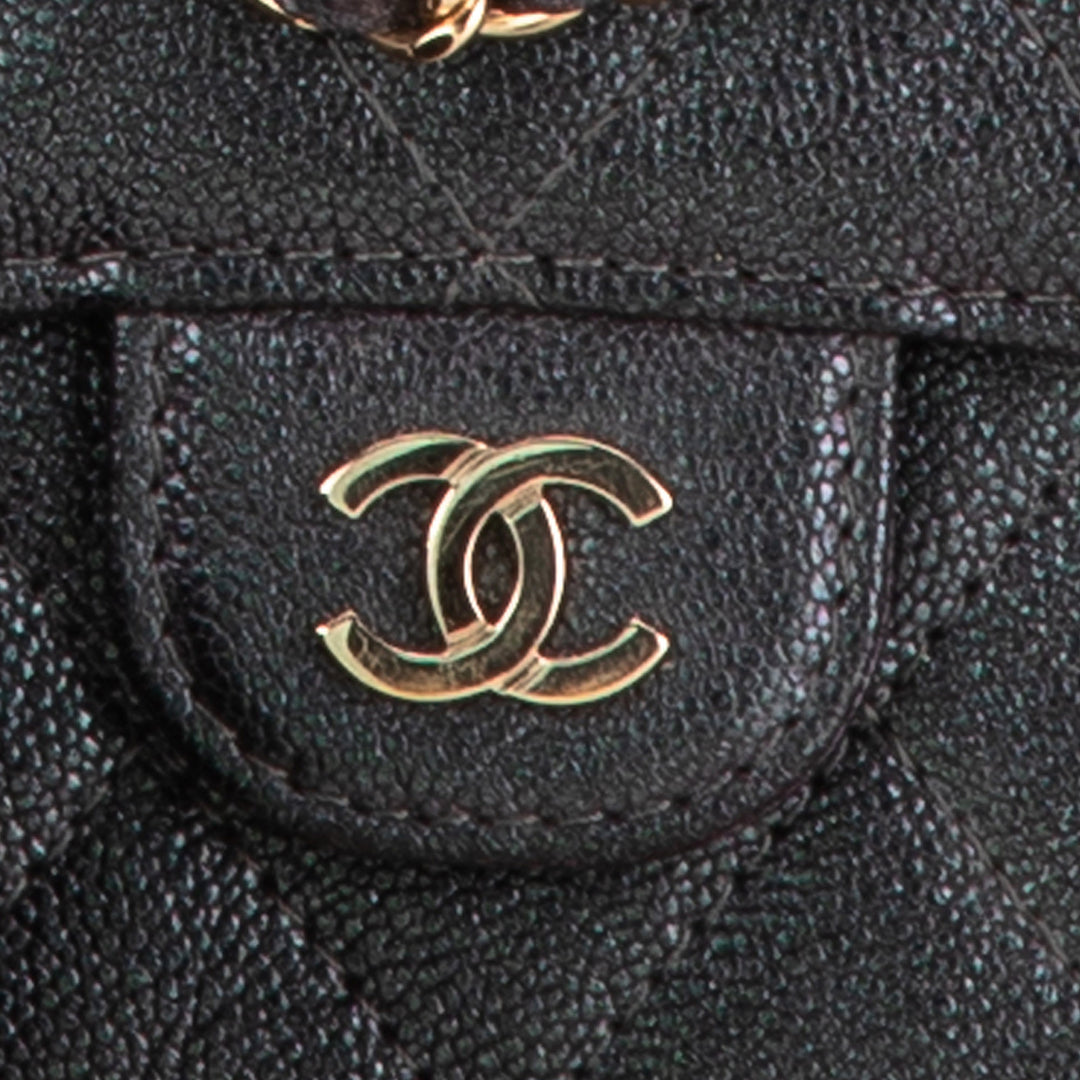 Small Iridescent Caviar Single Flap Black - Gaby Paris