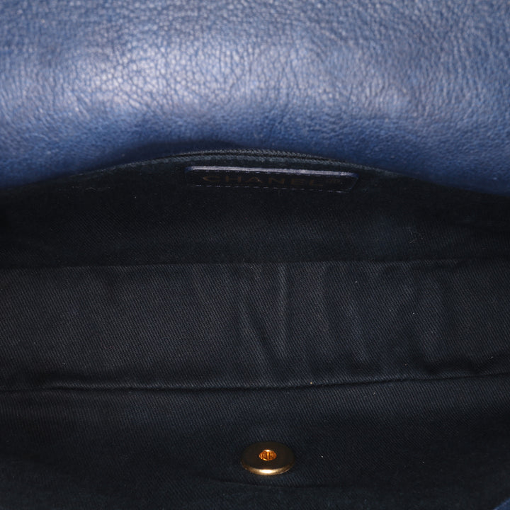 Medium Chevron Wrinkled Calfskin Medallion Charm Flap Blue - Gaby Paris