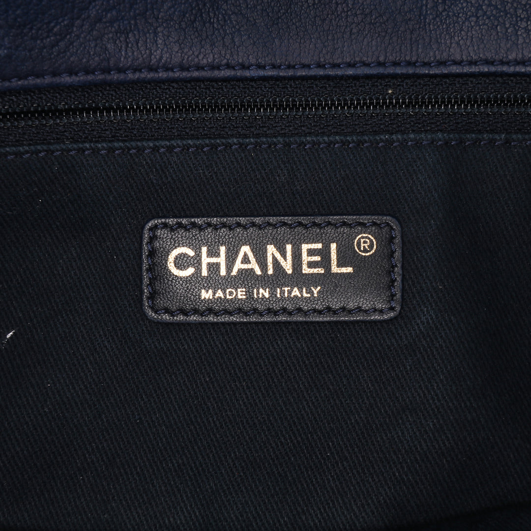 Medium Chevron Wrinkled Calfskin Medallion Charm Flap Blue - Gaby Paris