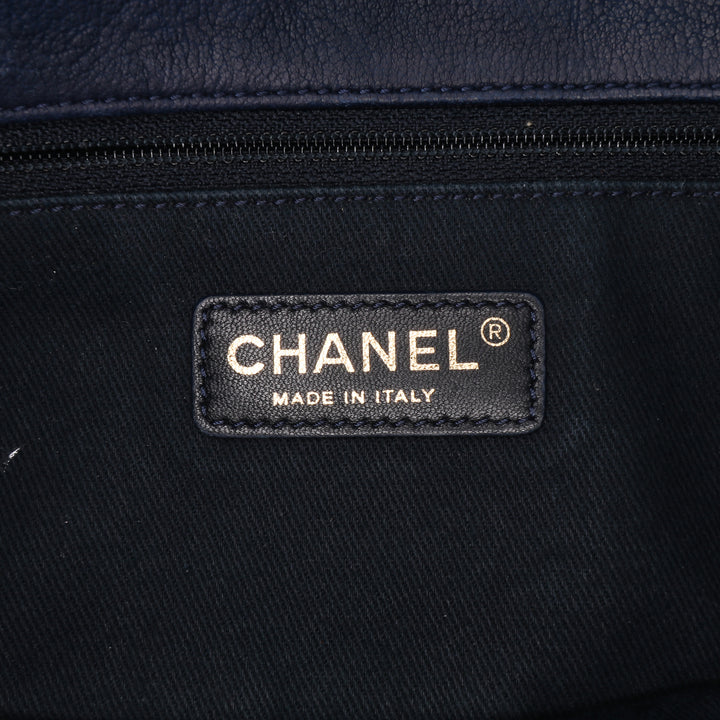 Medium Chevron Wrinkled Calfskin Medallion Charm Flap Blue - Gaby Paris