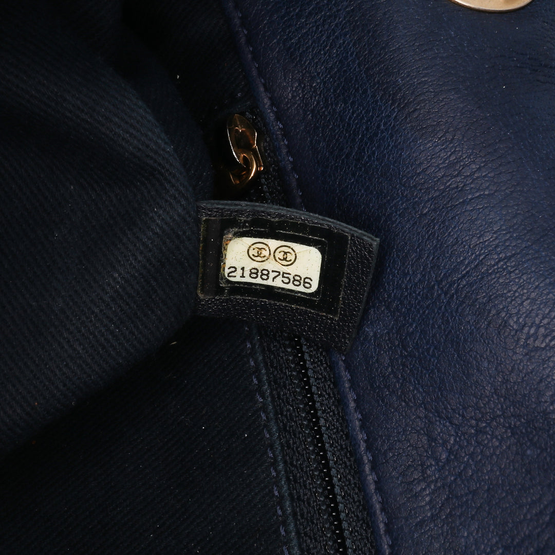Medium Chevron Wrinkled Calfskin Medallion Charm Flap Blue - Gaby Paris