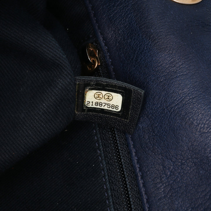 Medium Chevron Wrinkled Calfskin Medallion Charm Flap Blue - Gaby Paris