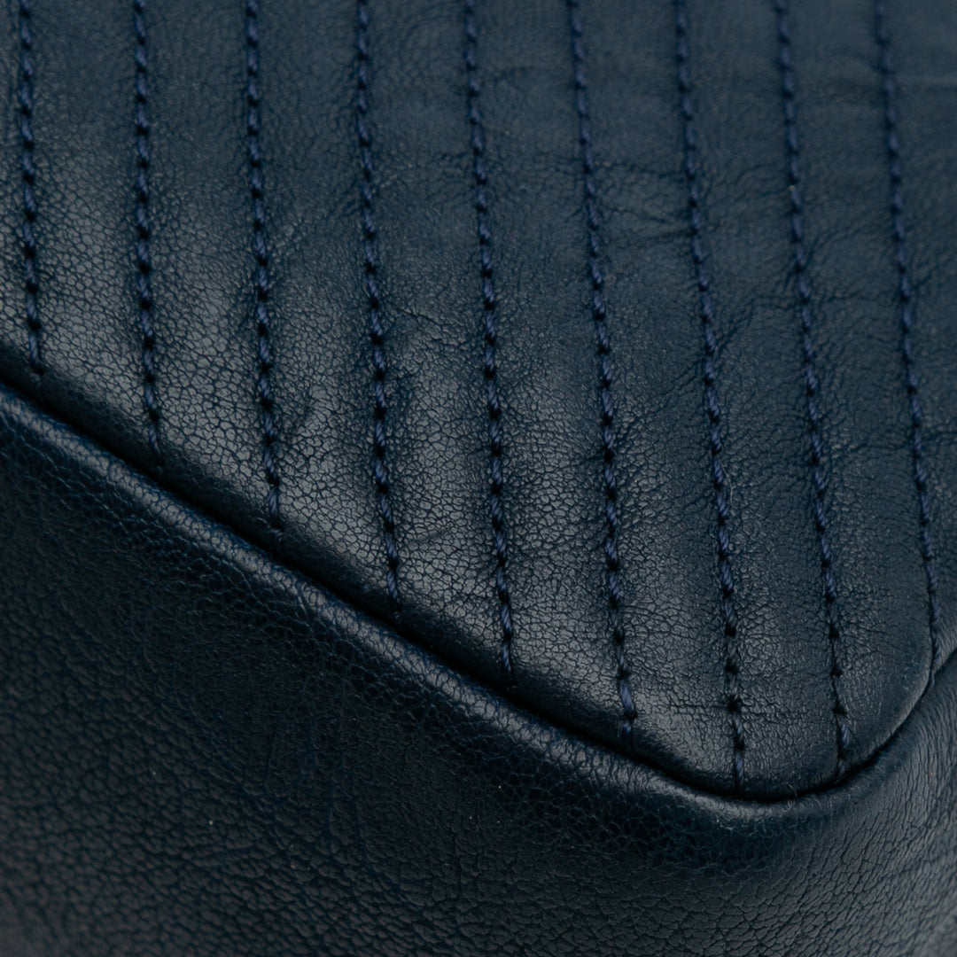 Medium Chevron Wrinkled Calfskin Medallion Charm Flap Blue - Gaby Paris