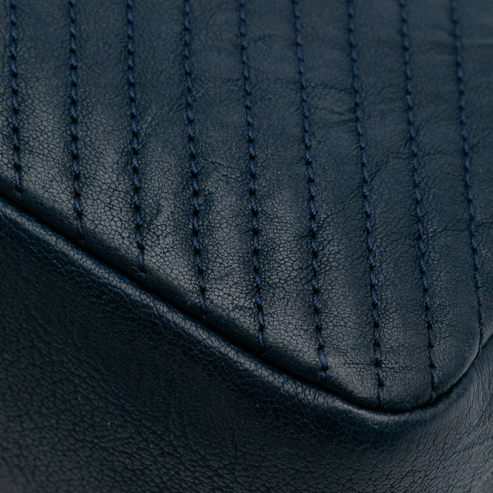 Medium Chevron Wrinkled Calfskin Medallion Charm Flap Blue - Gaby Paris
