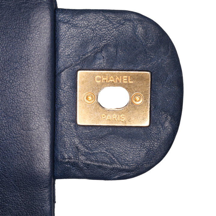 Medium Chevron Wrinkled Calfskin Medallion Charm Flap Blue - Gaby Paris