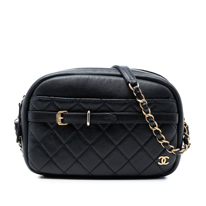 Matelassé Buckle Sac caméra Grand Cuir d'agneau Noir