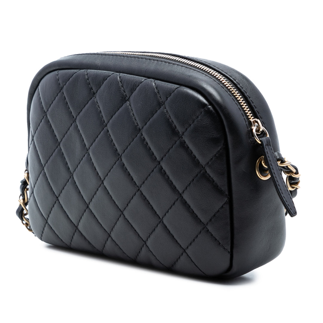 Matelassé Buckle Sac caméra Grand Cuir d'agneau Noir