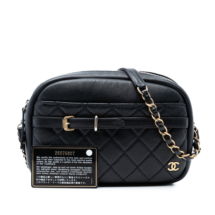 Matelassé Buckle Sac caméra Grand Cuir d'agneau Noir