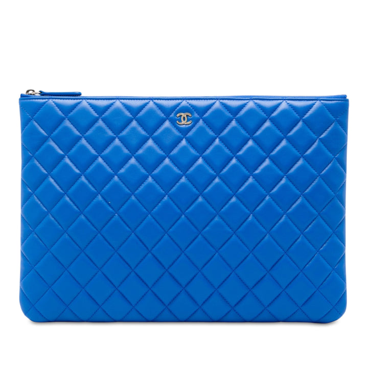 Matelassé O Étui Pochette Grand Cuir d'agneau Bleu