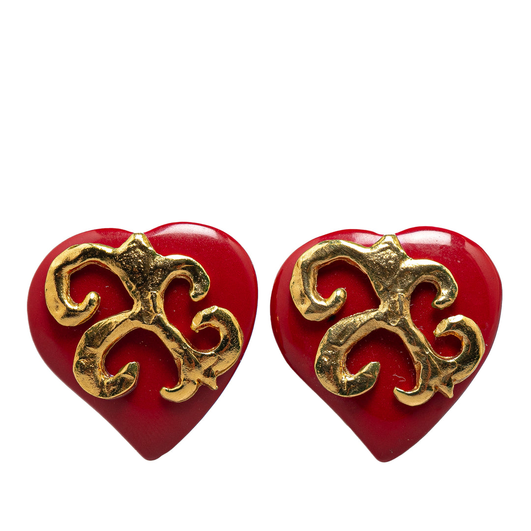 Resin Heart Clip on Earrings Red - Gaby Paris