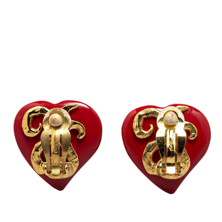 Resin Heart Clip on Earrings Red - Gaby Paris