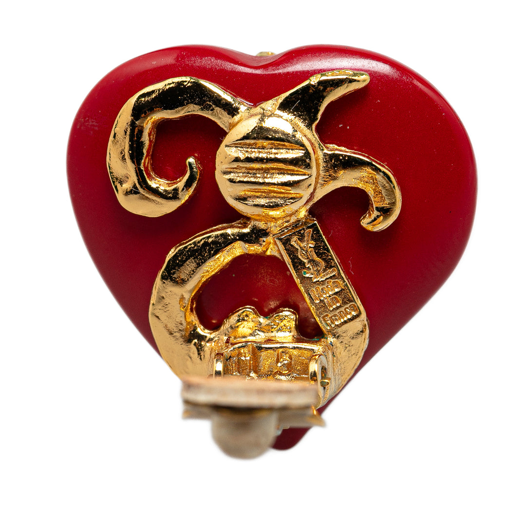 Yves Saint Laurent Resin Heart Clip on Earrings Red - GABY PARIS