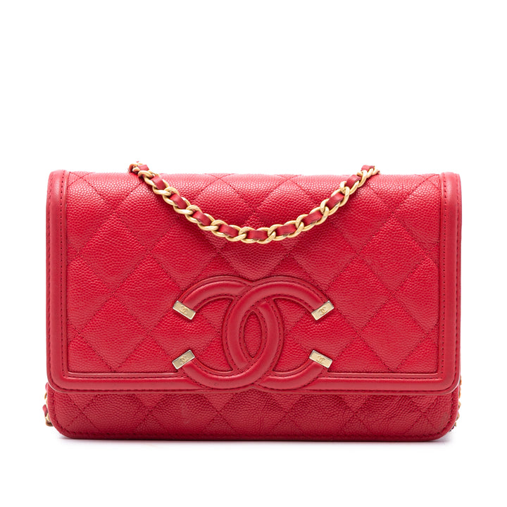 Chanel Caviar CC Filigree Wallet on Chain