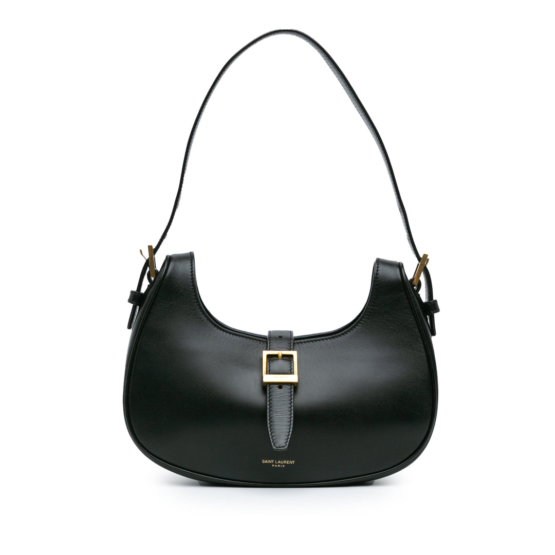 Shiny Calfskin Le Fermoir Shoulder Bag Black - Gaby Paris