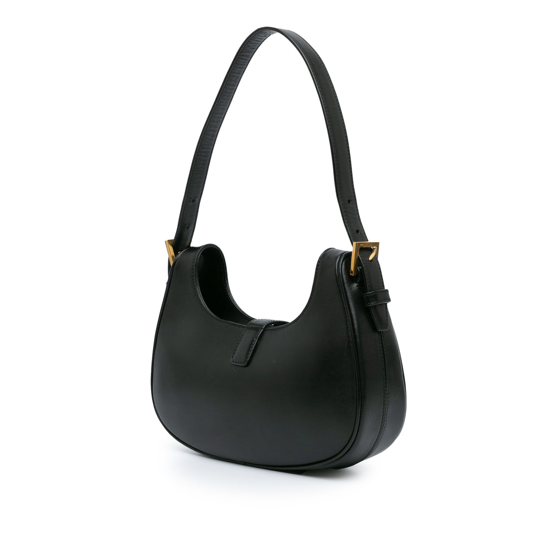 Shiny Calfskin Le Fermoir Shoulder Bag Black - Gaby Paris