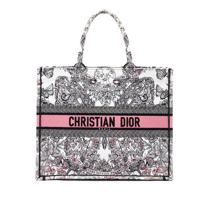 Dior Large brodé Toile Butterfly Around The World Book Cabas