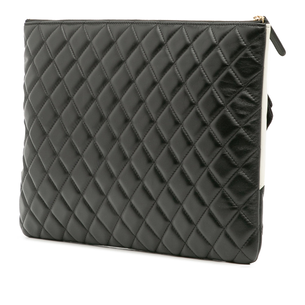 Large Quilted Lambskin Camellia O Case Clutch Black - Gaby Paris