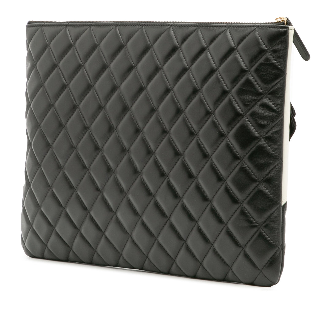 Large Quilted Lambskin Camellia O Case Clutch Black - Gaby Paris