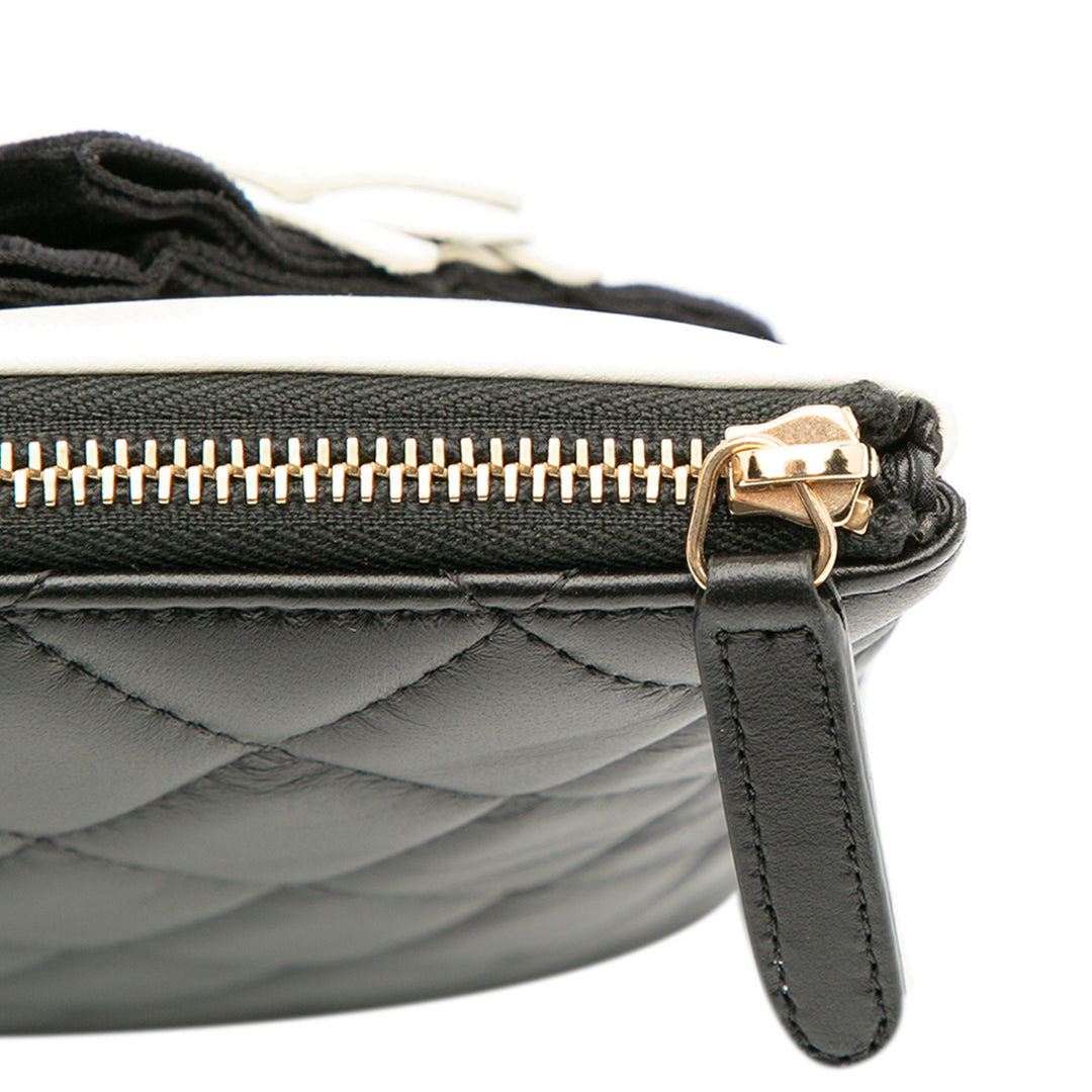 Large Quilted Lambskin Camellia O Case Clutch Black - Gaby Paris