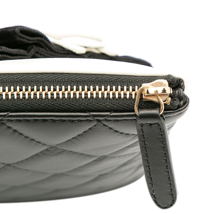 Large Quilted Lambskin Camellia O Case Clutch Black - Gaby Paris