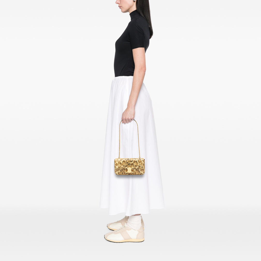 Celine Cuir de veau Leopard Print Claude Chain Sac bandoulière