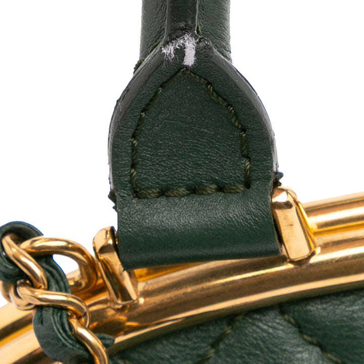 Small Quilted Calfskin Colosseum Lock Frame Bowling Bag Green - Gaby Paris
