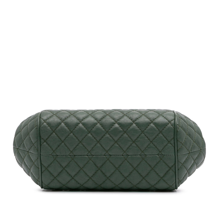 Small Quilted Calfskin Colosseum Lock Frame Bowling Bag Green - Gaby Paris