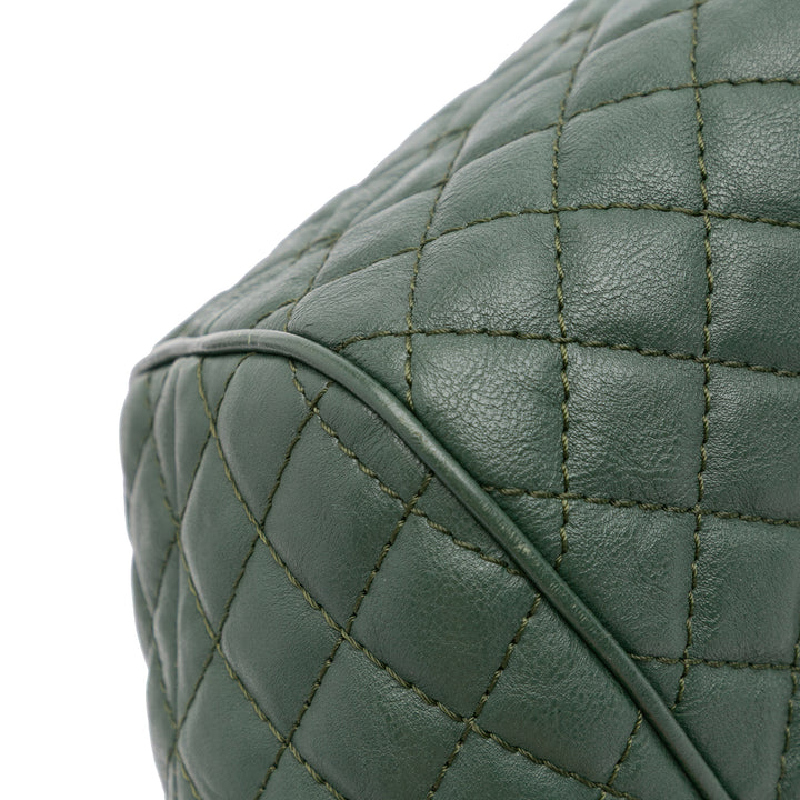 Small Quilted Calfskin Colosseum Lock Frame Bowling Bag Green - Gaby Paris