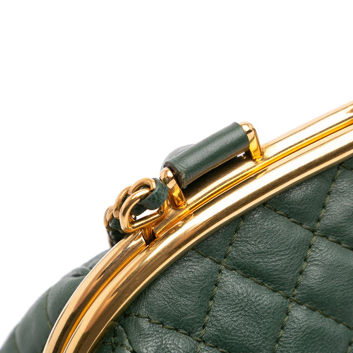 Small Quilted Calfskin Colosseum Lock Frame Bowling Bag Green - Gaby Paris
