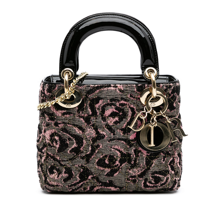 Mini Tweed Rose Embroidered Lady Dior Pink - Gaby Paris