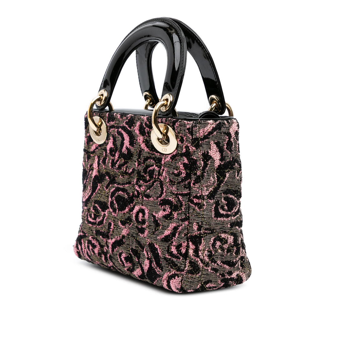 Mini Tweed Rose Embroidered Lady Dior Pink - Gaby Paris