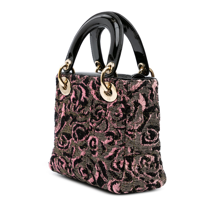 Mini Tweed Rose Embroidered Lady Dior Pink - Gaby Paris