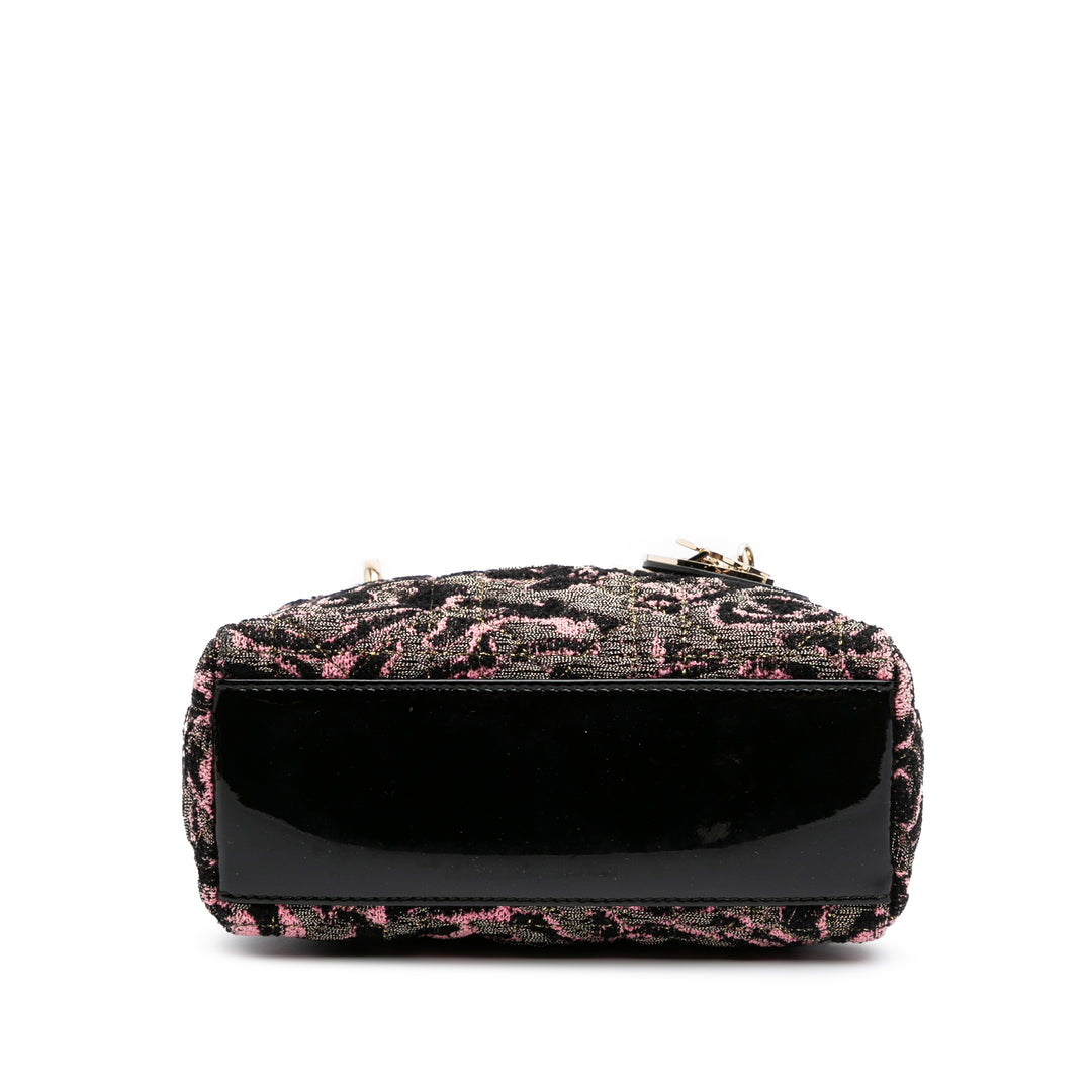 Mini Tweed Rose Embroidered Lady Dior Pink - Gaby Paris