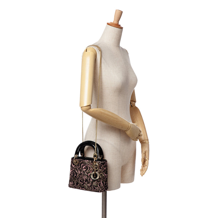 Mini Tweed Rose Embroidered Lady Dior Pink - Gaby Paris