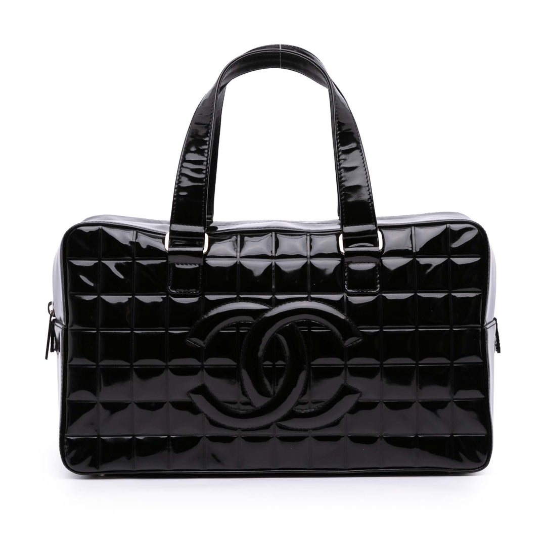 CC Chocolate Bar Patent Bowler Bag Black - Gaby Paris