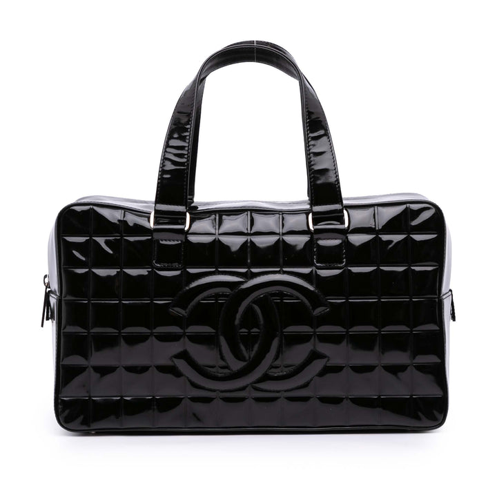 CC Chocolate Bar Patent Bowler Bag Black - Gaby Paris