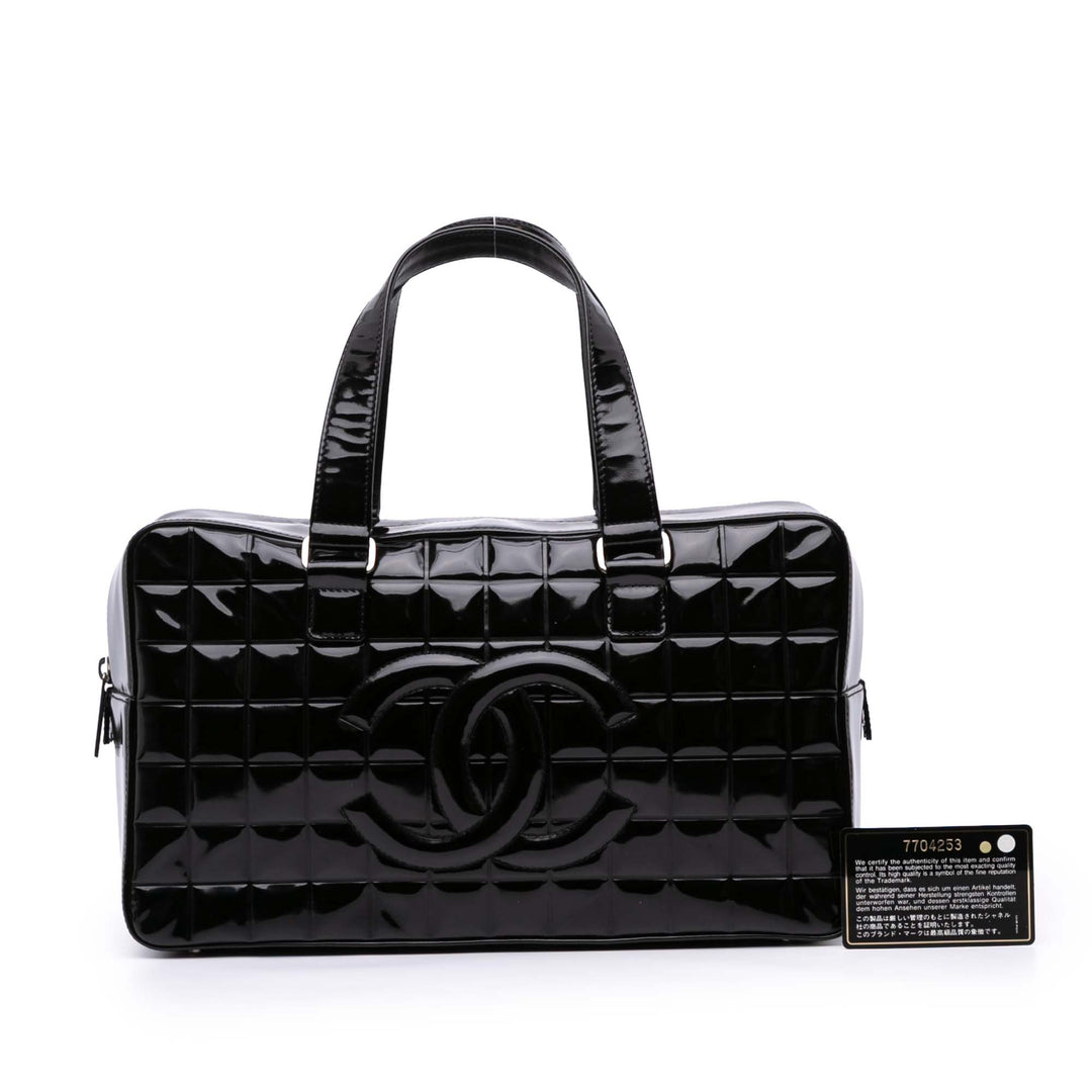CC Chocolate Bar Patent Bowler Bag Black - Gaby Paris