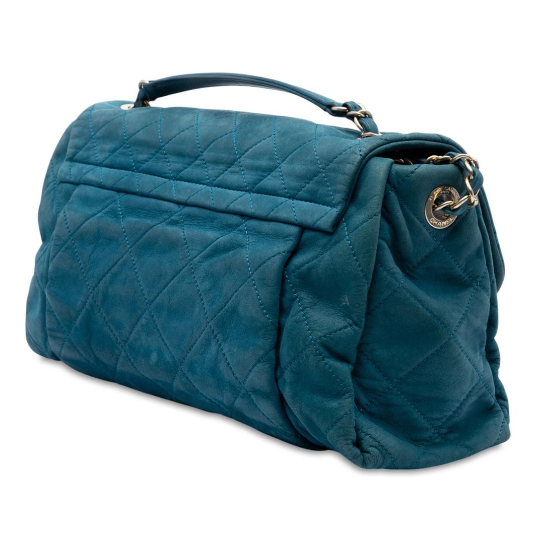Matelassé Irisé Chic Quilt à rabat Grand Cuir de veau Bleu