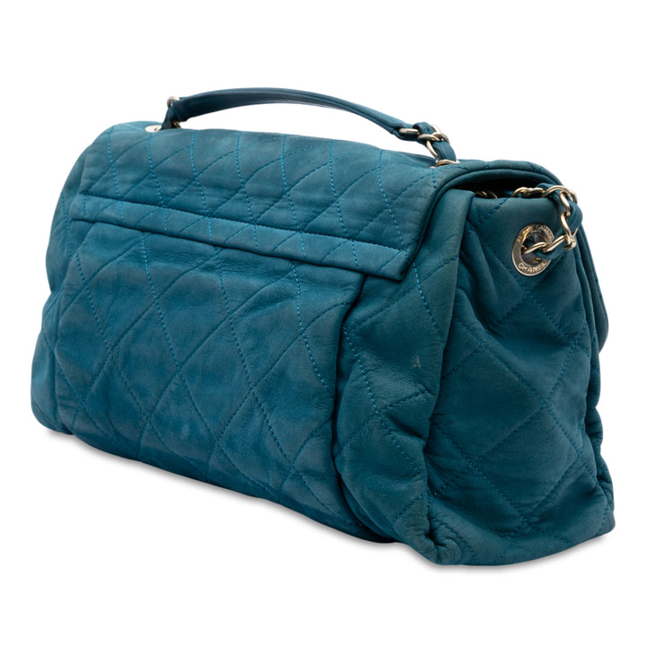 Matelassé Irisé Chic Quilt à rabat Grand Cuir de veau Bleu