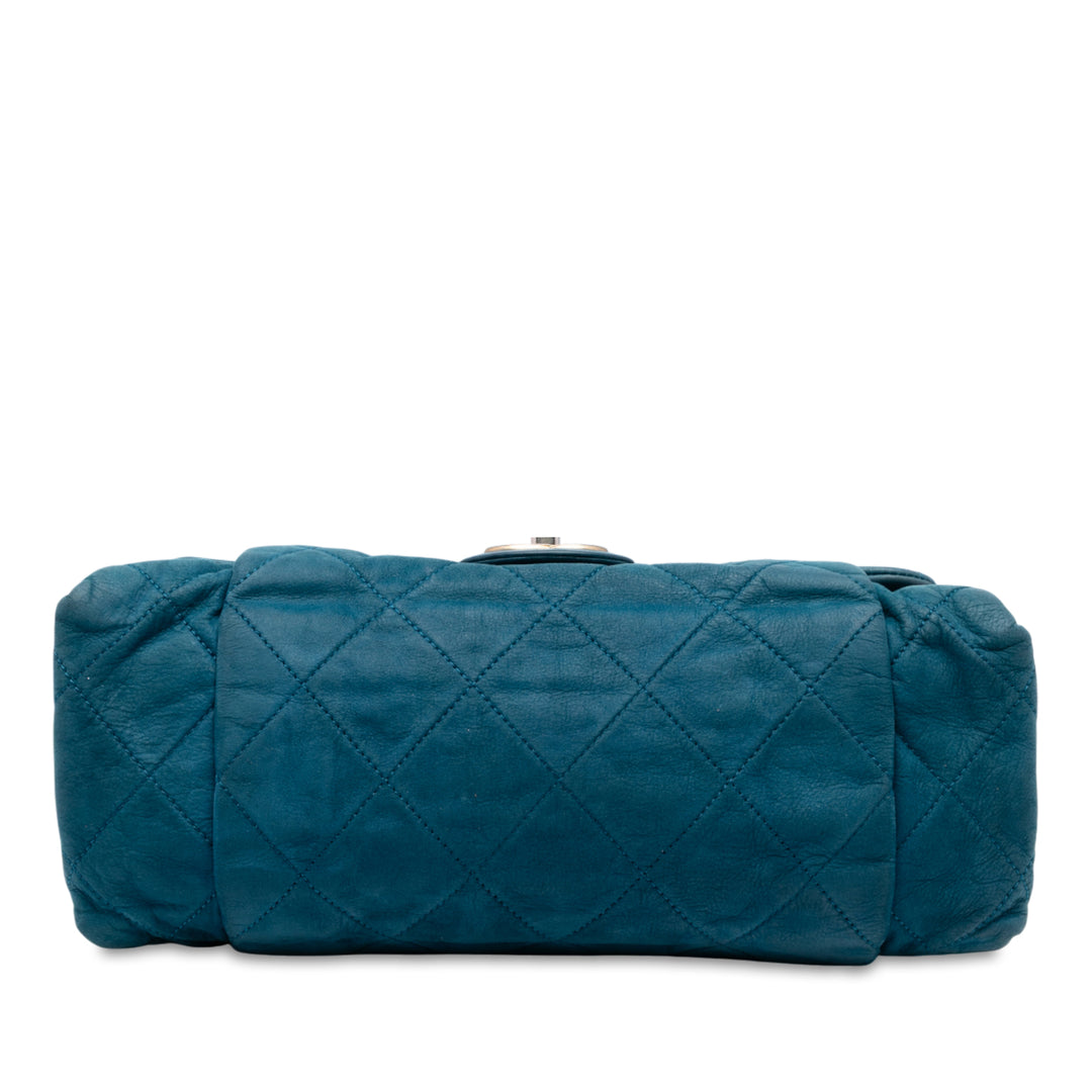 Matelassé Irisé Chic Quilt à rabat Grand Cuir de veau Bleu