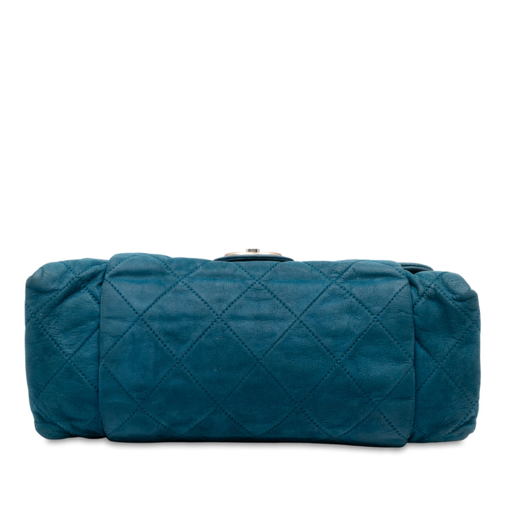 Matelassé Irisé Chic Quilt à rabat Grand Cuir de veau Bleu