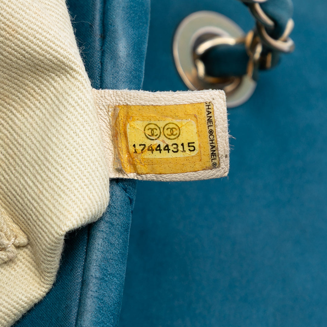 Matelassé Irisé Chic Quilt à rabat Grand Cuir de veau Bleu
