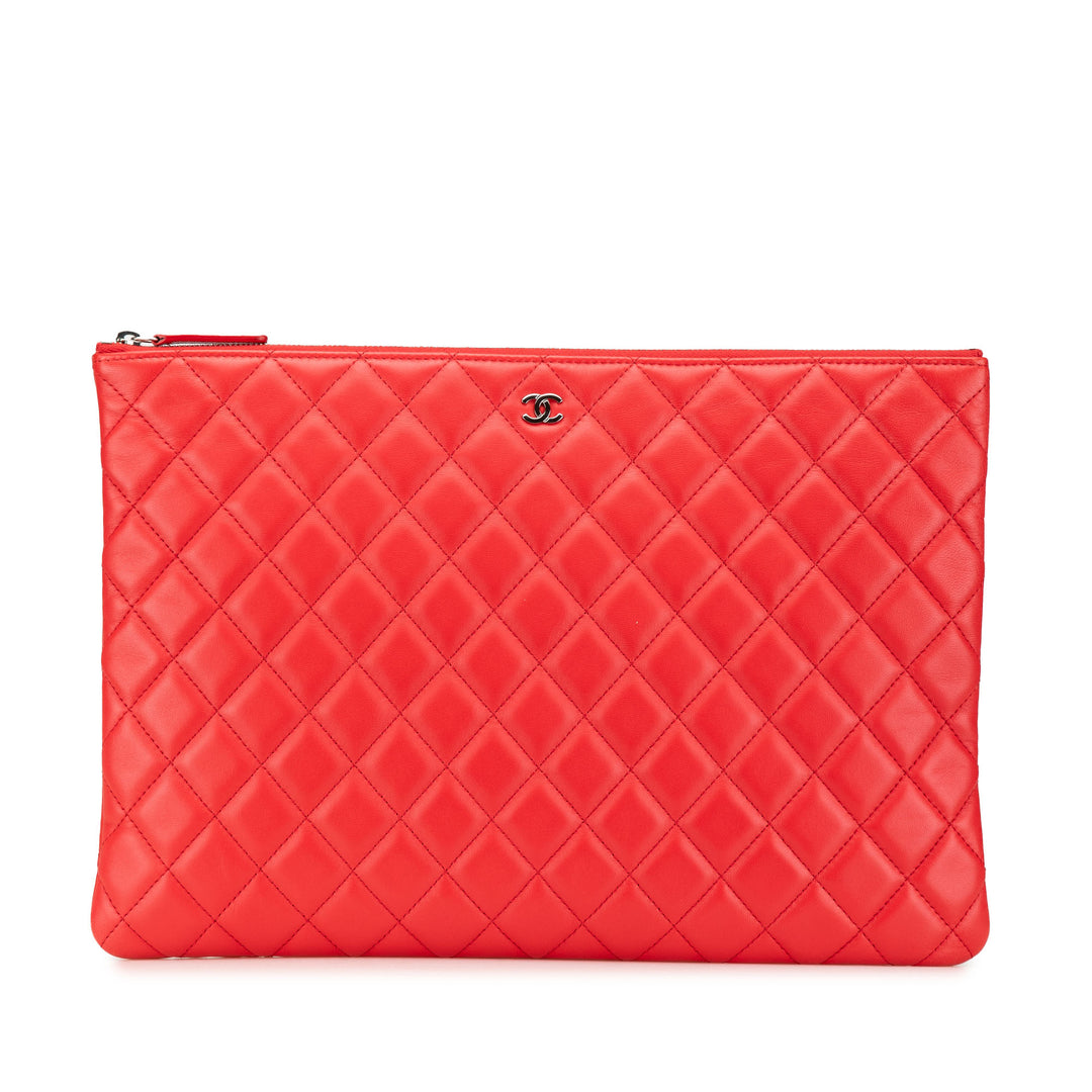 Large Quilted Lambskin O Case Clutch Red - Gaby Paris