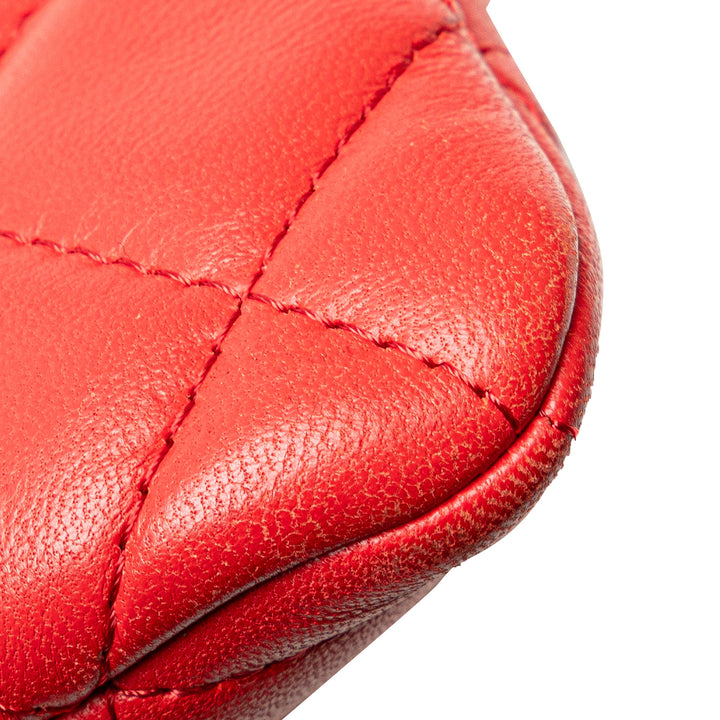 Large Quilted Lambskin O Case Clutch Red - Gaby Paris