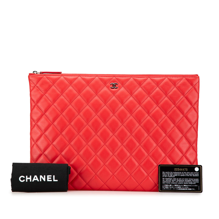 Large Quilted Lambskin O Case Clutch Red - Gaby Paris