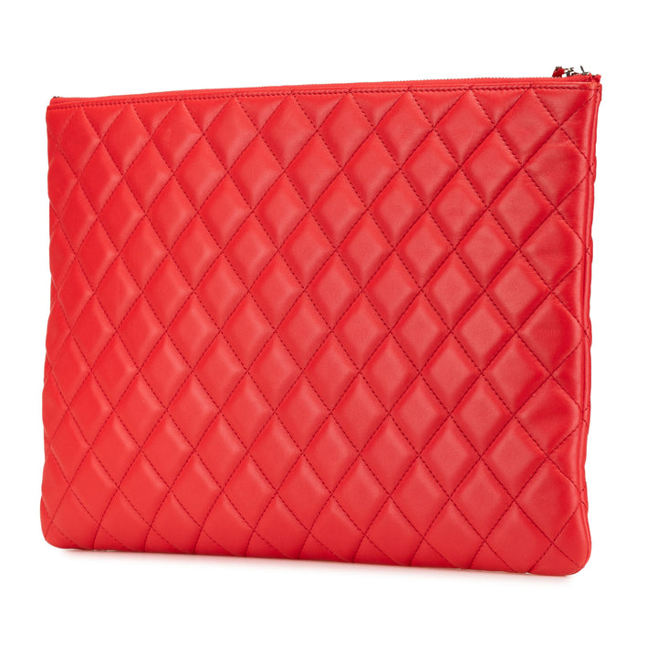 Large Quilted Lambskin O Case Clutch Red - Gaby Paris