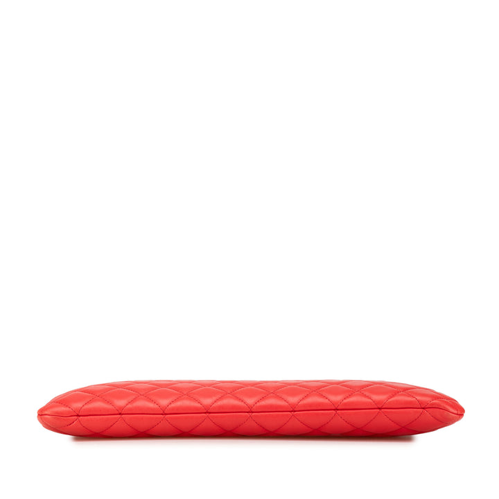 Large Quilted Lambskin O Case Clutch Red - Gaby Paris